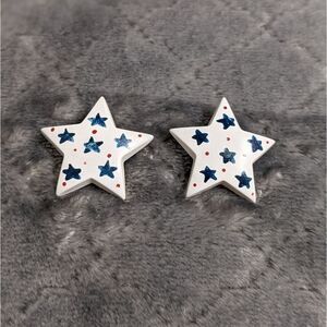 Vintage Patriotic Star Shaped Acrylic Clip Earrings